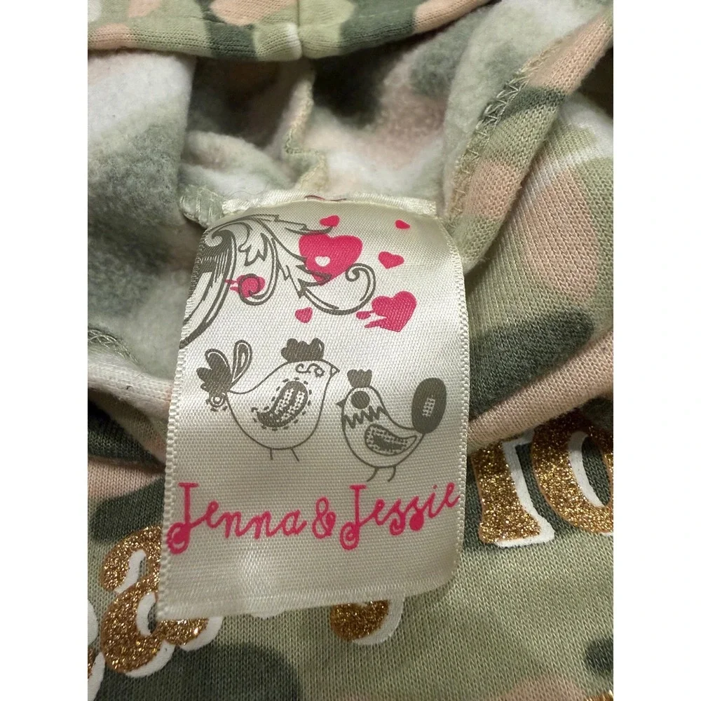 Jenna & Jessie‎ Girls Camo Hoodie and Joggers Set Pink Green Glitter Size 7